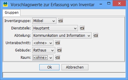 Vorschlagswerte fr Erfassung
