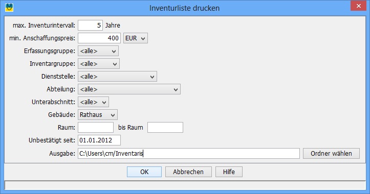 Aufruf Inventurliste