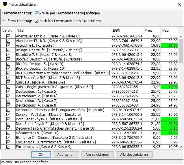 Preisaktualisierung ber Fremddatenbezug